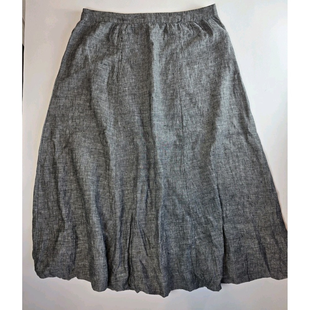 Emozioni skirt XL 100% Linen Gray Midi Bubble Hem Designer Career Wear Simple